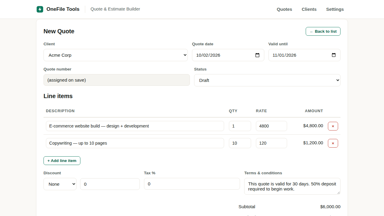 Quote builder editor