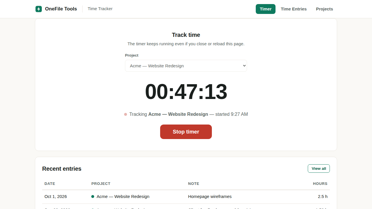 Time tracker running